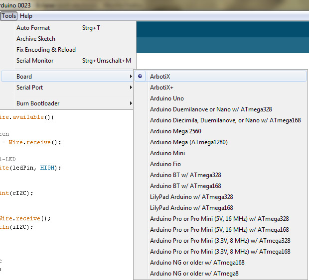 AVR - Arbotix - Arduino - Tools - Board